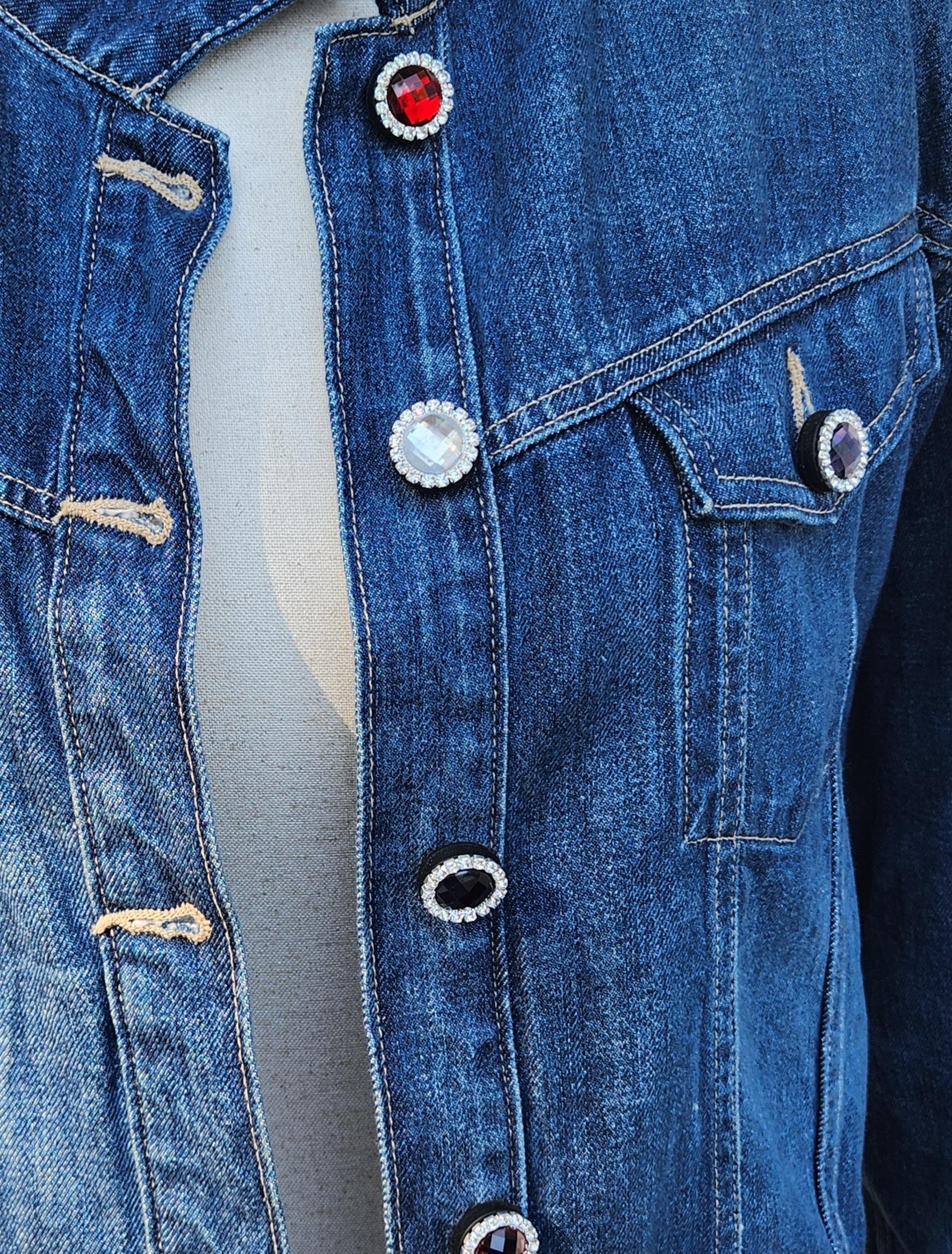 Stylish woman in customized denim jacket